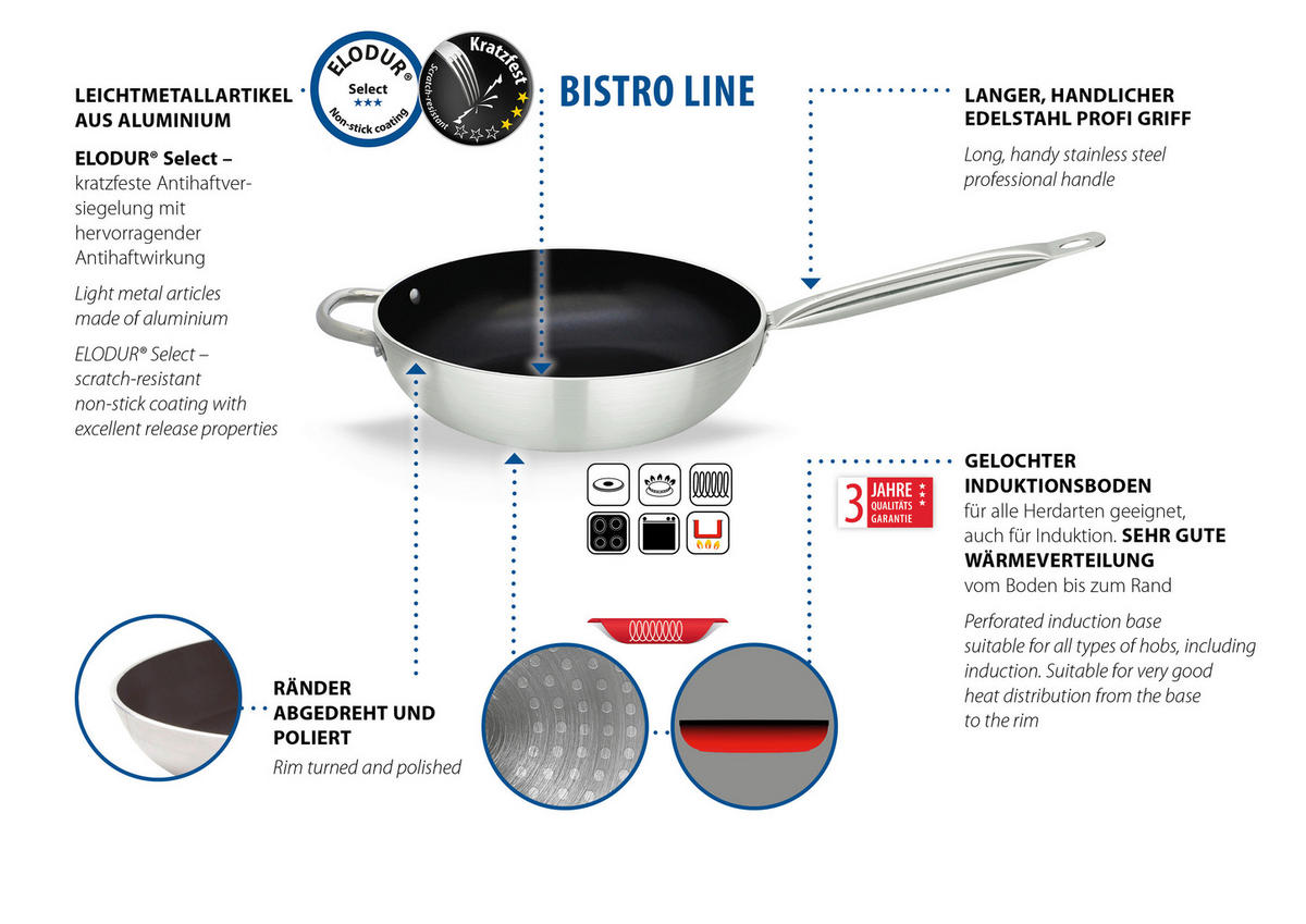 WOKPFANNE Bistroline Keramikbeschichtung 28 cm  - Silberfarben, Basics, Metall (28cm) - ELO
