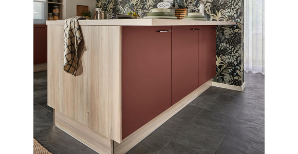 ECKKÜCHE in Rot, Tannenholzfarben - Rot/Tannenholzfarben, Design, Holzwerkstoff/Metall (121,6/280/150cm) - Xora