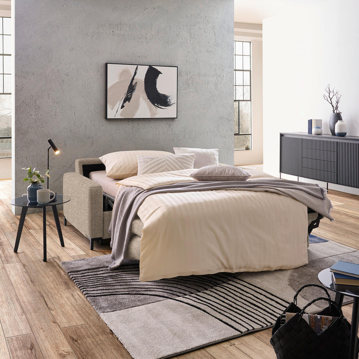 SCHLAFSOFA in Textil Hellbraun  - Hellbraun/Schwarz, Konventionell, Textil/Metall (187/84/97cm) - Welnova