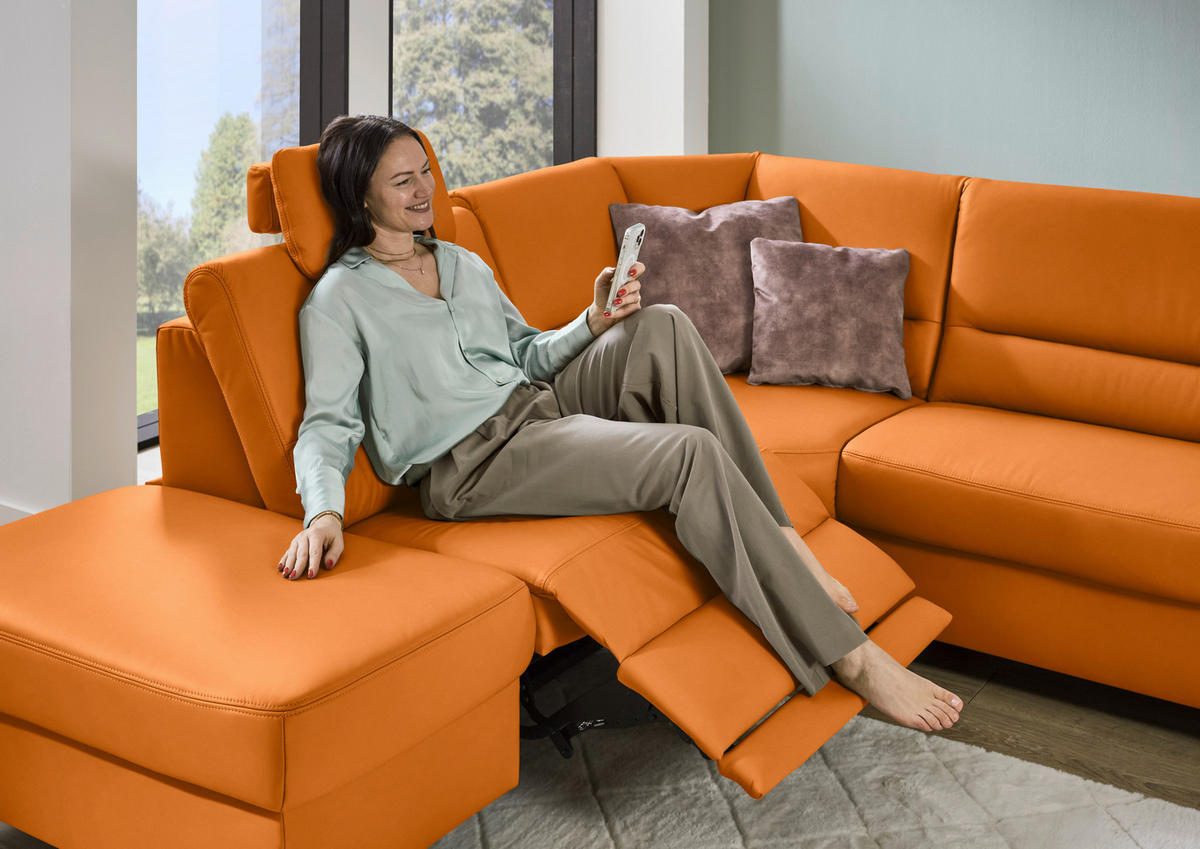 ECKSOFA  in Echtleder Orange  249/290 cm  - Schwarz/Orange, KONVENTIONELL, Leder/Metall (249/290cm) - Beldomo Premium