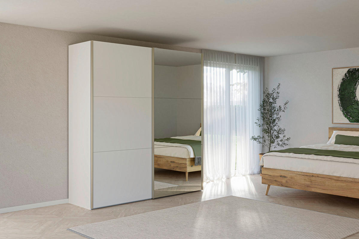 SCHWEBETÜRENSCHRANK 203/220/65 cm 2-türig Weiß  - Edelstahlfarben/Weiß, Design, Glas/Holzwerkstoff (203/220/65cm) - Jutzler