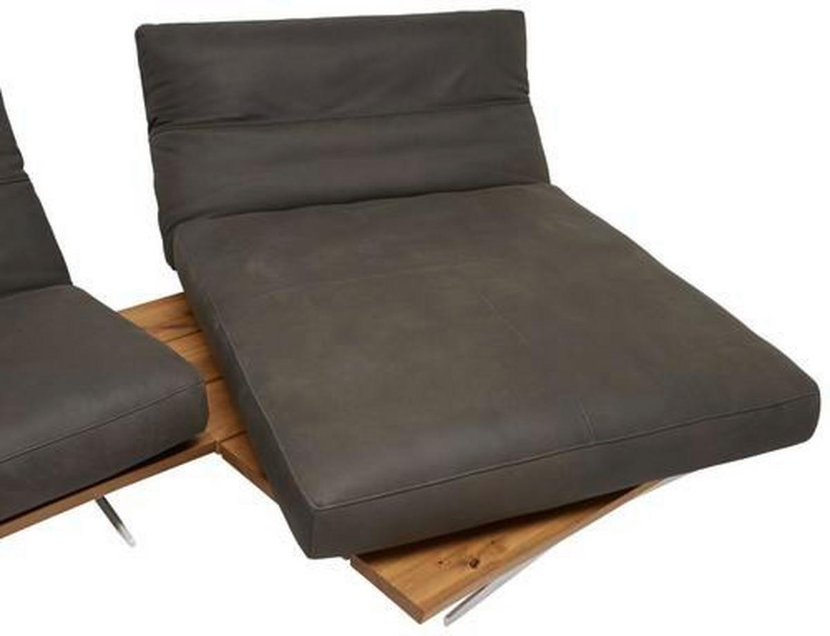 ECKSOFA inkl.Funktion Nurano Braun, Eichefarben Echtleder  - Edelstahlfarben/Eichefarben, Natur, Leder/Holzwerkstoff (320/157cm) - Ambiente