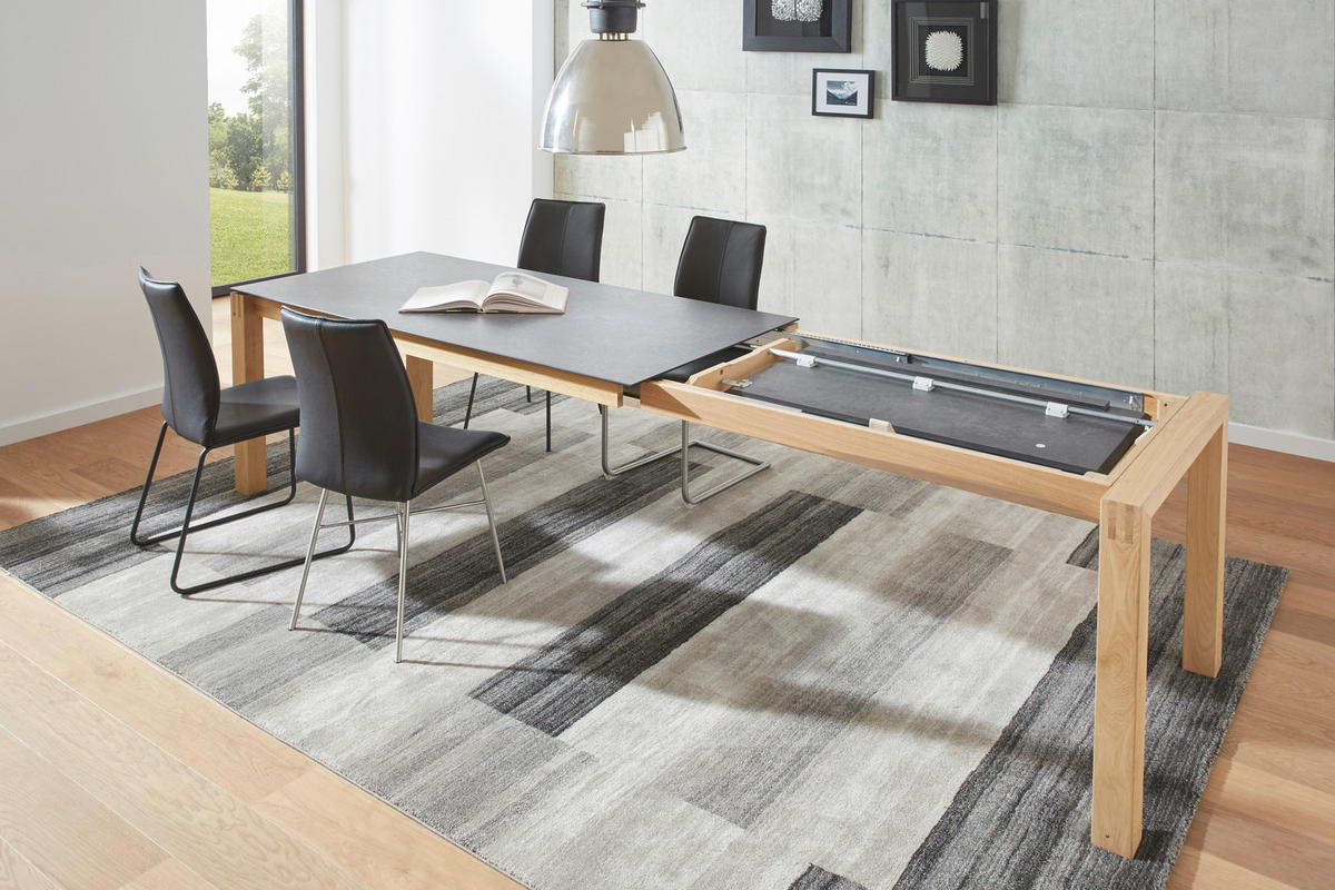 ESSTISCH Graphitfarben, Eichefarben rechteckig  ausziehbar, in verschiedenen Größen erhältlich, in verschiedenen Holzarten erhältlich, Variantenauswahl  - Eichefarben/Graphitfarben, Design, Holz/Kunststoff (180-280/90/75cm) - Dieter Knoll