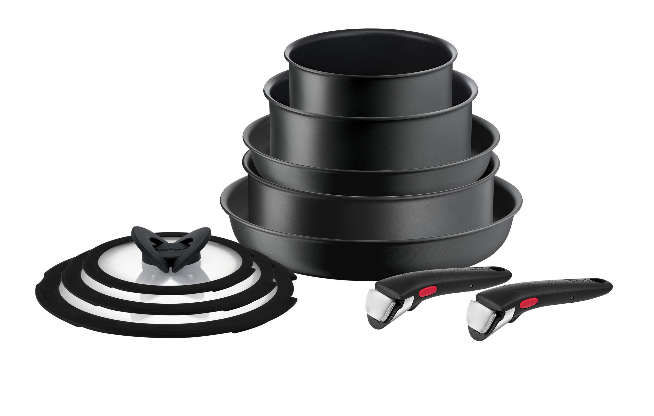 PFANNENSET Ingenio Ultimate Aluminium 10-teilig  - Dunkelgrau, Basics, Glas/Metall (32,5/32,5/24cm) - Tefal