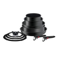 PFANNENSET Ingenio Ultimate Aluminium 10-teilig  - Dunkelgrau, Basics, Glas/Metall (32,5/32,5/24cm) - Tefal