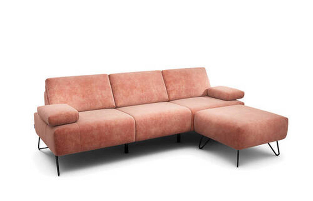 3-SITZER-SOFA in Samt Rosa  - Schwarz/Rosa, Design, Textil/Metall (234-264/85/86-94cm) - SENSOO