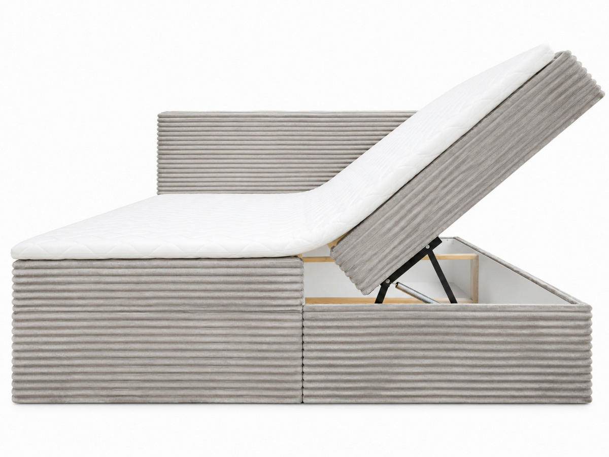 BOXBETT 180/200 cm,  in Grau, Bettkasten, Topper, H3 + H3 = fest  - Chromfarben/Grau, MODERN, Holz/Kunststoff (180/200cm) - MID.YOU