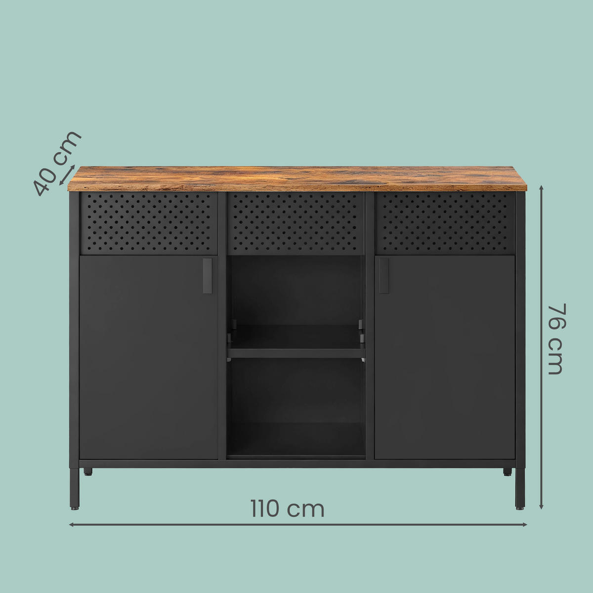 KOMMODE  in 110/76/40 cm  - Schwarz/Braun, Trend, Holzwerkstoff/Kunststoff (110/76/40cm) - Boxxx