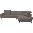 ECKSOFA Graubraun Velours  - Graubraun/Schwarz, Design, Textil/Metall (299/264cm) - Novel