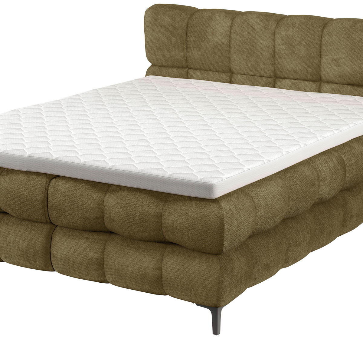 BOXBETT 160/200 cm,  in Olivgrün, gepolstertes Kopfteil, Bettkasten, Topper, H3 + H3 = fest  - Schwarz/Olivgrün, Design, Textil/Metall (160/200cm) - Ti'me
