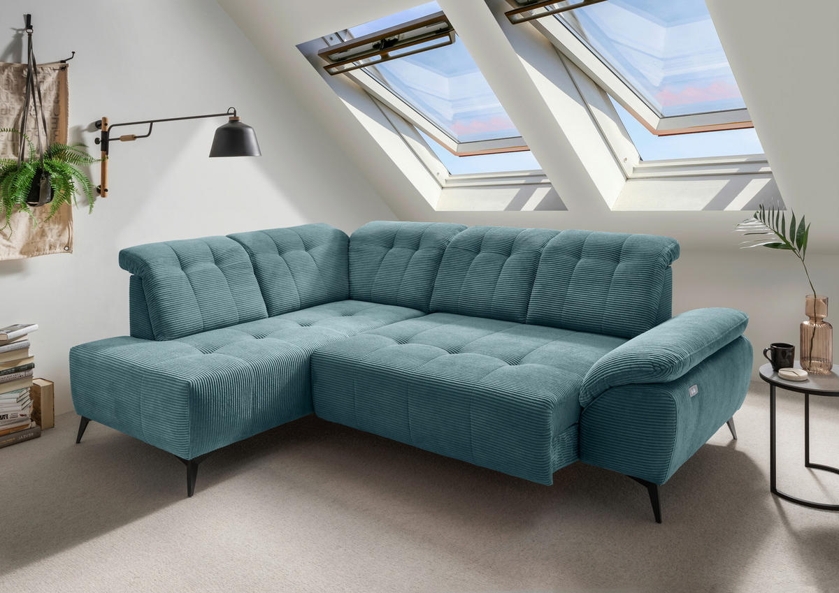 ECKSOFA in Cord Petrol  - Petrol/Schwarz, Modern, Textil/Metall (200/272cm) - Livetastic