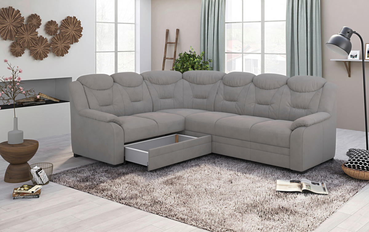 ECKSOFA Hellgrau Mikrofaser  - Hellgrau/Schwarz, Basics, Kunststoff/Textil (211/263cm) - MID.YOU