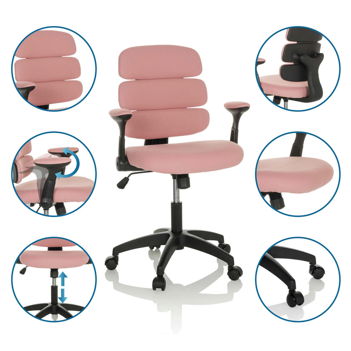 OTOČNÁ ŽIDLE PRO MLÁDEŽ, růžová - růžová/černá, Basics, textil/plast (62/86-97/62cm) - MID.YOU