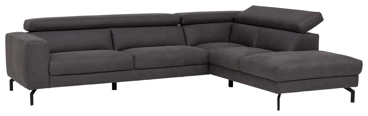 ECKSOFA Mikrofaser Dunkelgrau  - Dunkelgrau/Schwarz, Modern, Textil/Metall (305/233cm) - Trendmanufaktur