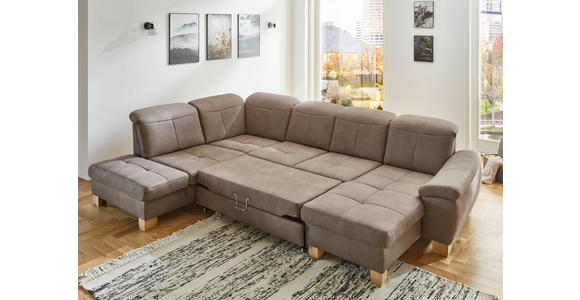 WOHNLANDSCHAFT Graubraun Mikrofaser - Wildeiche/Graubraun, KONVENTIONELL, Holz/Textil (243/343/185cm) - Voleo