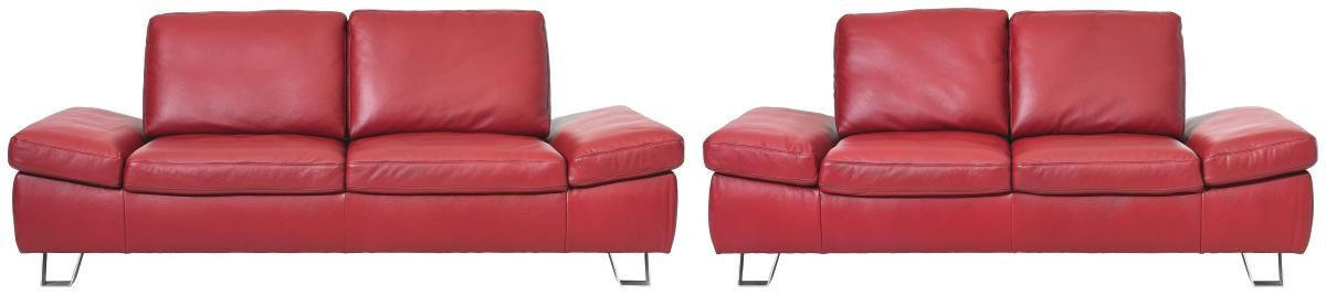 SITZGARNITUR Rot Echtleder  - Edelstahlfarben/Rot, Design, Leder/Metall (220/200/85/109cm) - Moderano