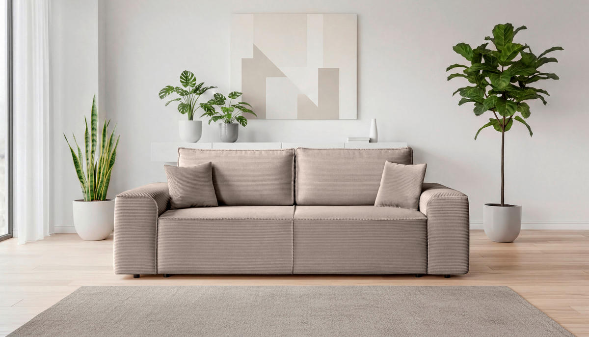 SCHLAFSOFA  mit Rücken echt, Armteil links, Armteil rechts Cord Hellgrau  - Hellgrau/Schwarz, Design, Kunststoff/Textil (261/95/108cm) - Xora