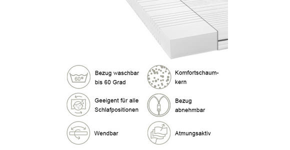KOMFORTSCHAUMMATRATZE 100/200 cm Höhe ca. 18 cm  - Weiß, KONVENTIONELL, Textil (100/200cm) - Xora
