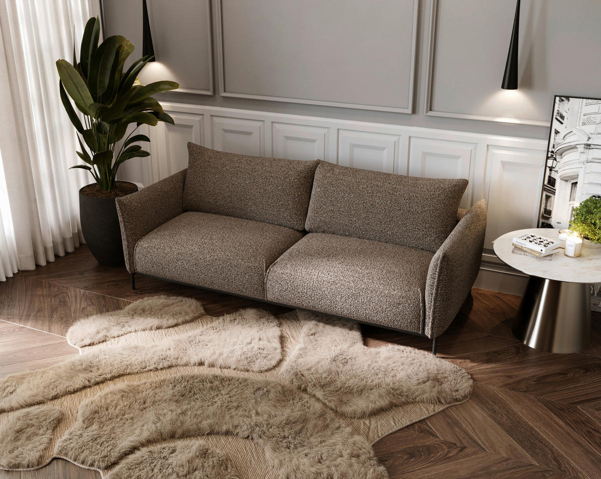 SOFA in Chenille Dunkelbraun, Schwarz  - Dunkelbraun/Schwarz, Design, Textil/Metall (223/96/95cm) - Livetastic