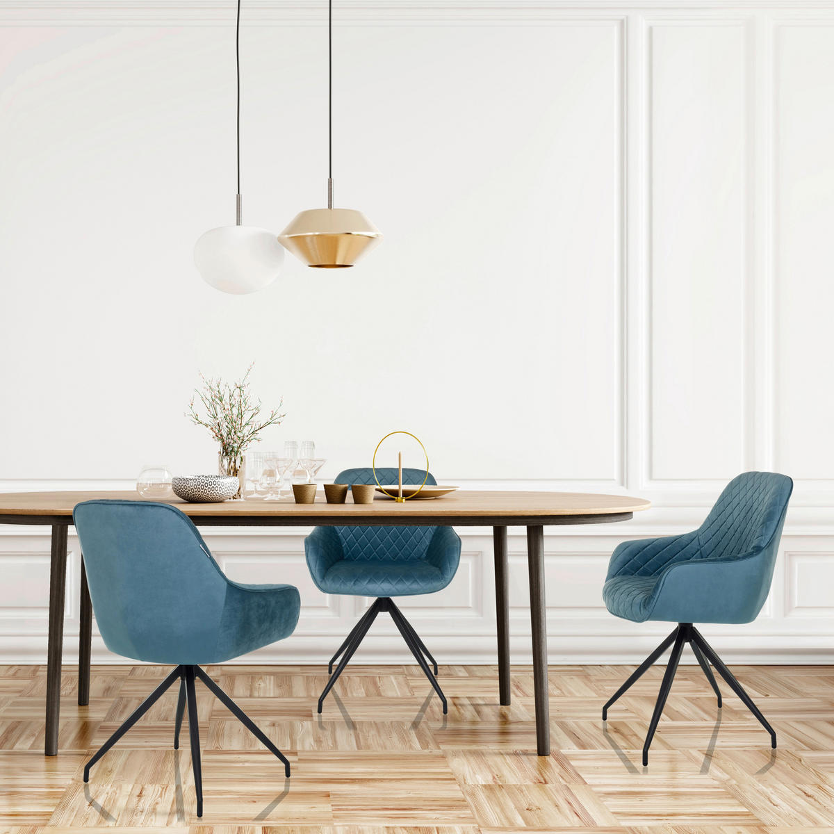 STOL MED ARMSTÖD sammet  - blågrå/svart, Modern, metall/textil (58/87/57cm) - MID.YOU