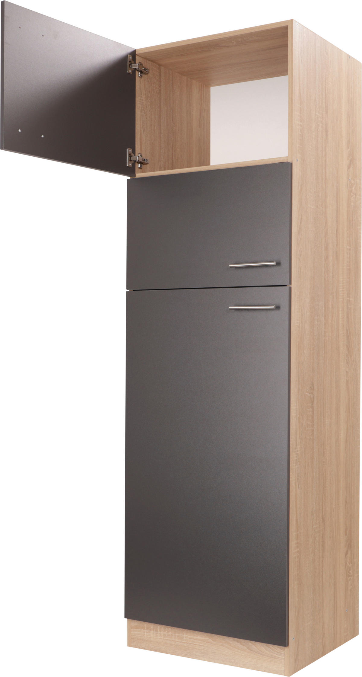 GERÄTEUMBAUSCHRANK 60/200/60 cm  in Grau, Eichefarben  - Eichefarben/Silberfarben, Basics, Holzwerkstoff/Metall (60/200/60cm) - Respekta