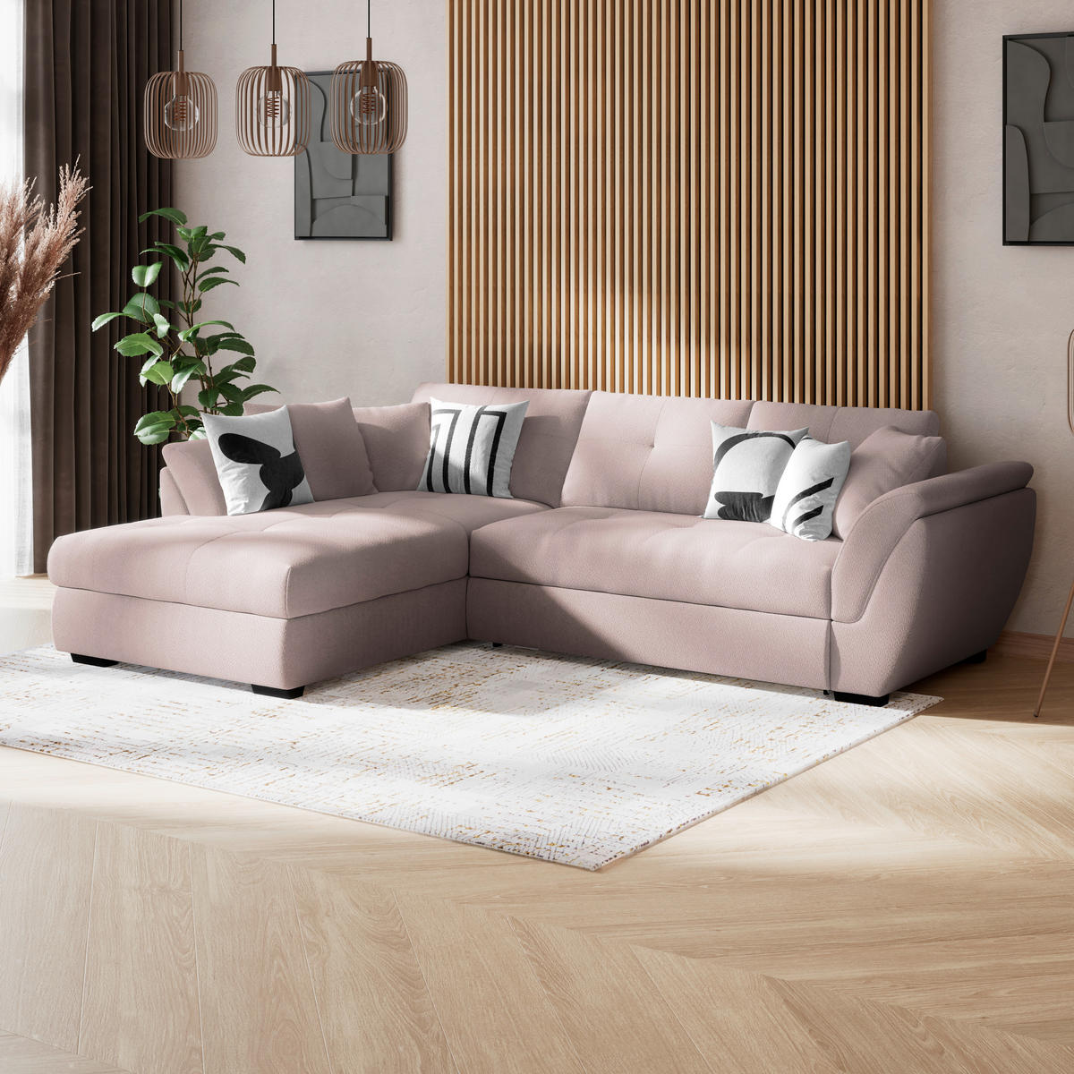 ECKSOFA Greige  - Greige/Schwarz, Konventionell, Kunststoff/Textil (187/278cm) - MID.YOU