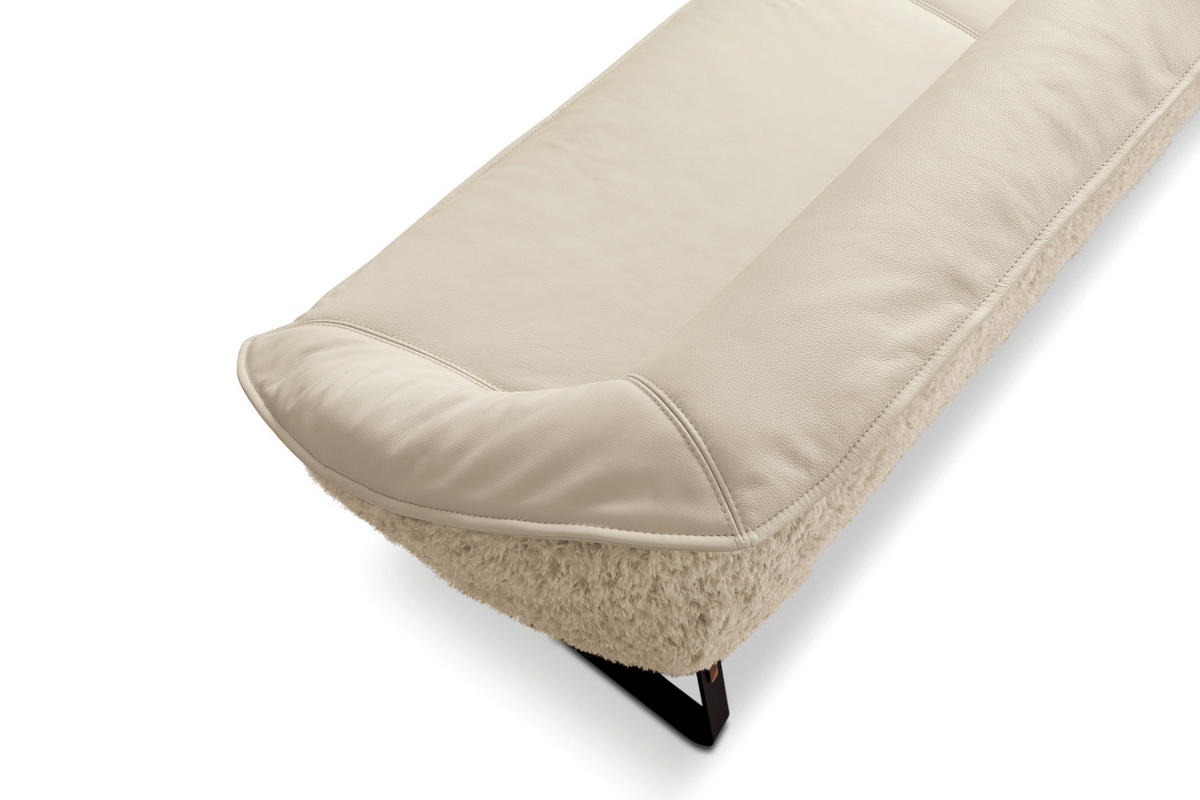SITZBANK 229/88/80 cm Hochflor Echtleder Creme Holz, Metall  - Creme/Schwarz, Design, Leder/Holz (229/88/80cm) - Koinor