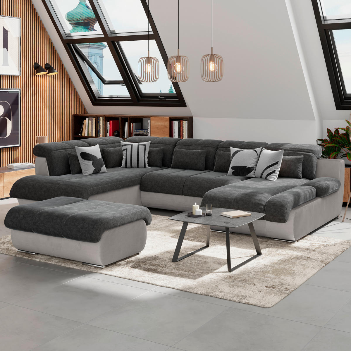 WOHNLANDSCHAFT Anthrazit, Grau Webstoff  - Chromfarben/Anthrazit, MODERN, Textil/Metall (228/345/184cm) - MID.YOU