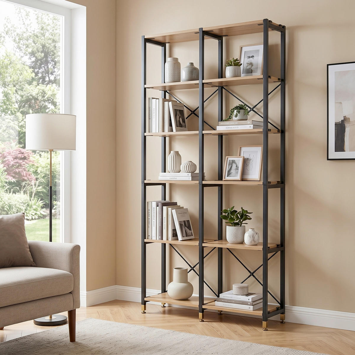 REGAL  87,50/210/30 cm Naturfarben, Schwarz  - Schwarz/Naturfarben, Design, Holzwerkstoff/Metall (87,50/210/30cm) - Livetastic