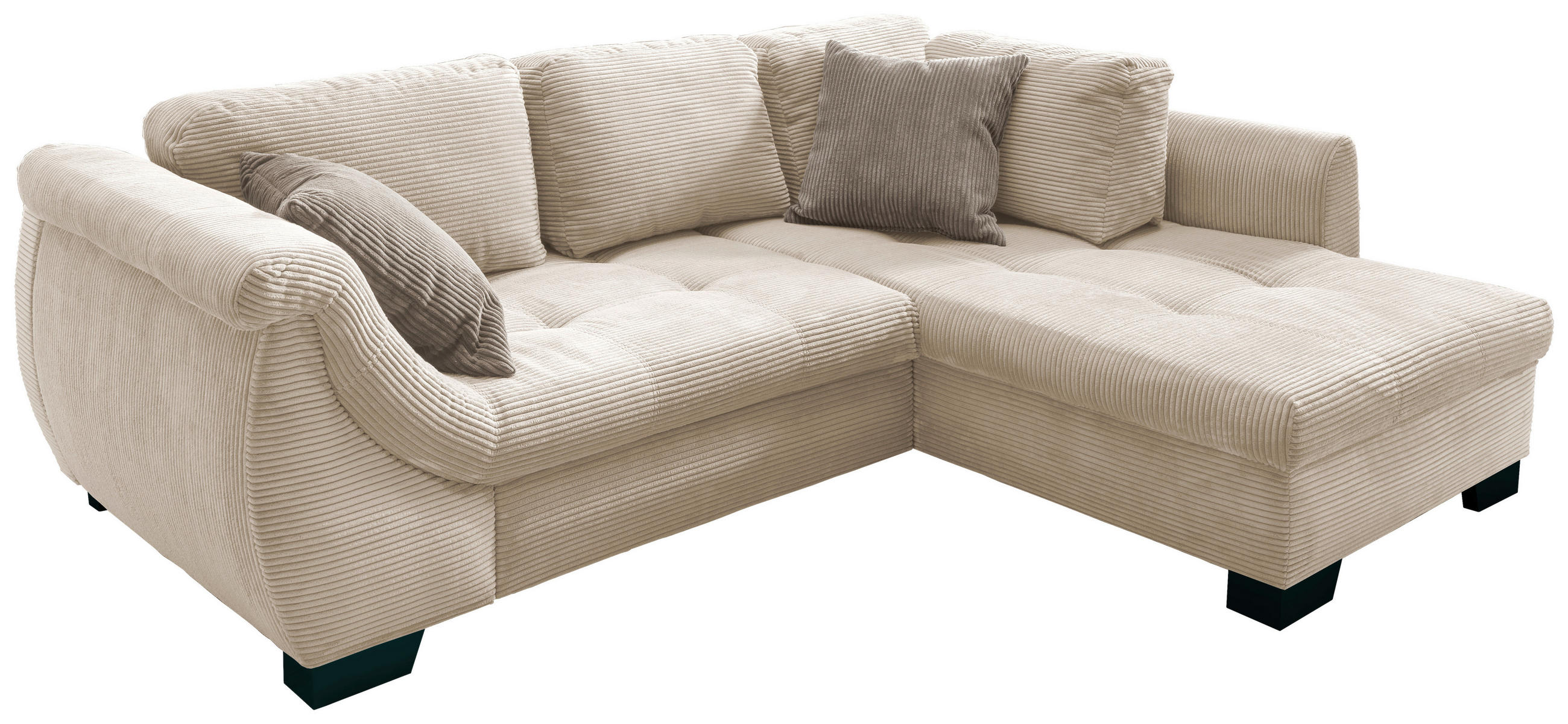 ECKSOFA Beige Cord  - Beige/Graubraun, Design, Holz/Textil (250/190cm) - MID.YOU