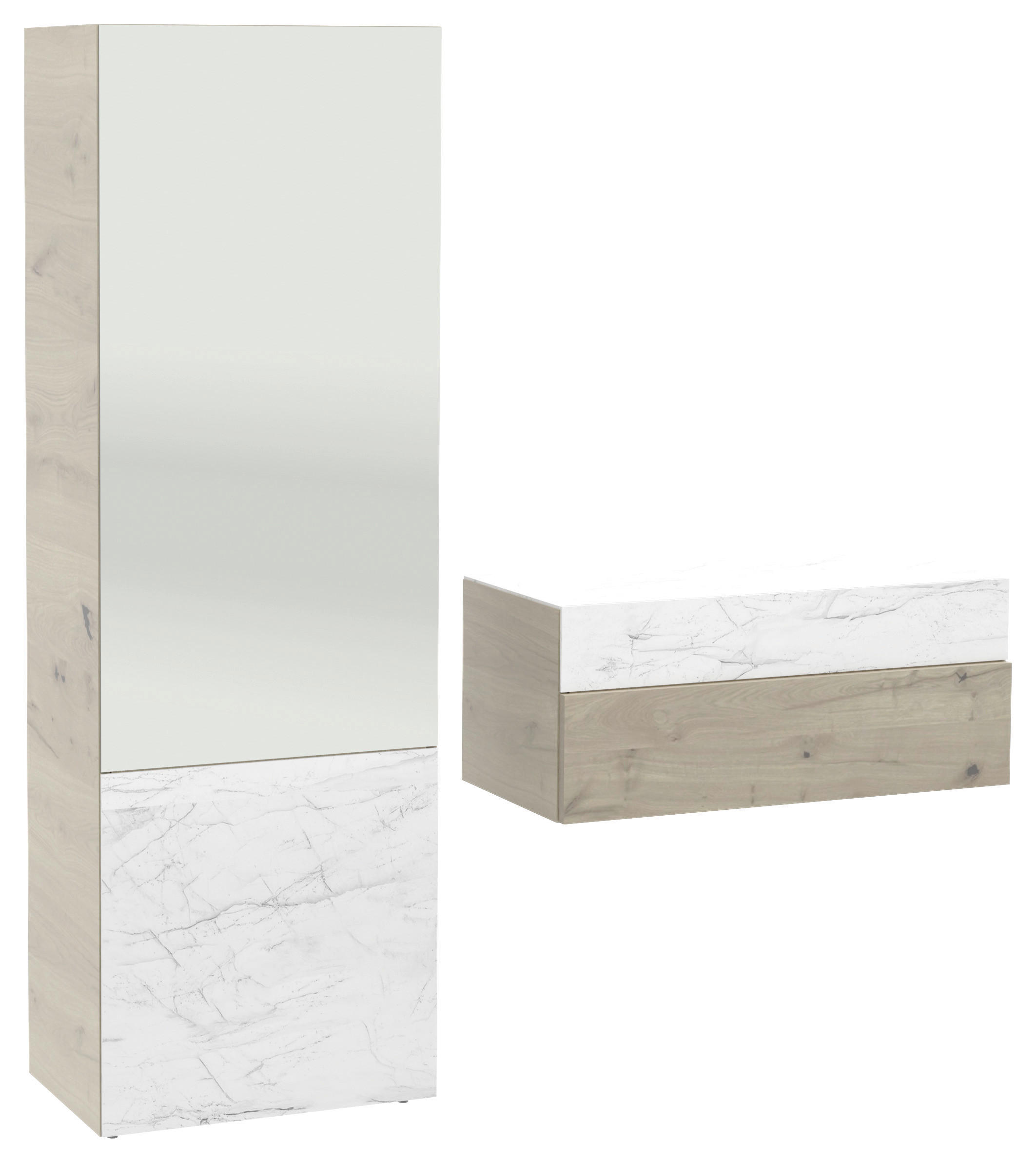 GARDEROBE 2-teilig in 184/194/42,6 cm - Weiss/Eichefarben, Natur, Glas/Holz (184/194/42,6cm) - Voglauer