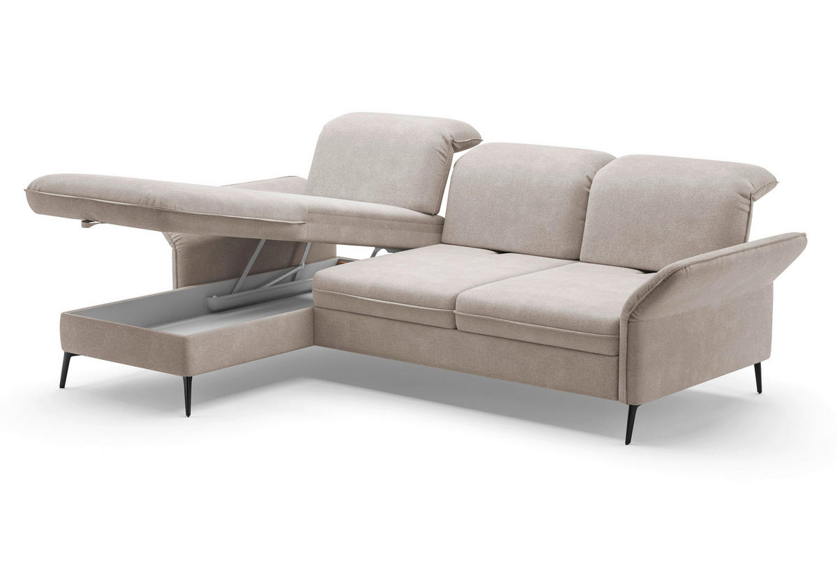 ECKSOFA in Flachgewebe Greige  - Greige/Schwarz, Konventionell, Textil/Metall (198/264cm) - Sit & More