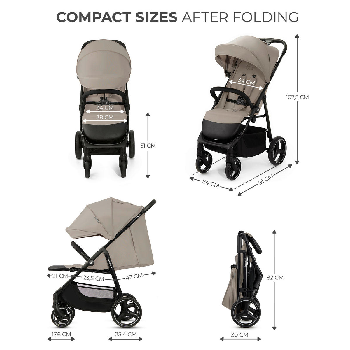 BUGGY Trig 3  - Beige/Schwarz, Basics (54/107.5/91cm) - Kinderkraft