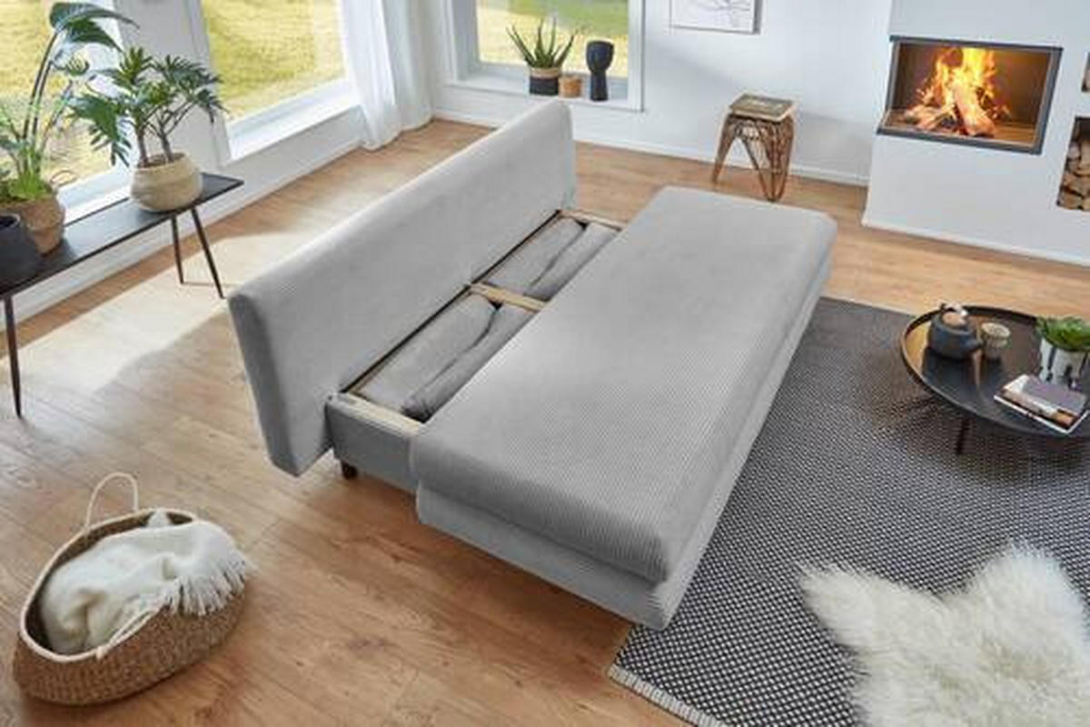 SCHLAFSOFA  mit Cord Hellgrau  - Hellgrau/Schwarz, KONVENTIONELL, Kunststoff/Textil (196/77/92cm) - Carryhome