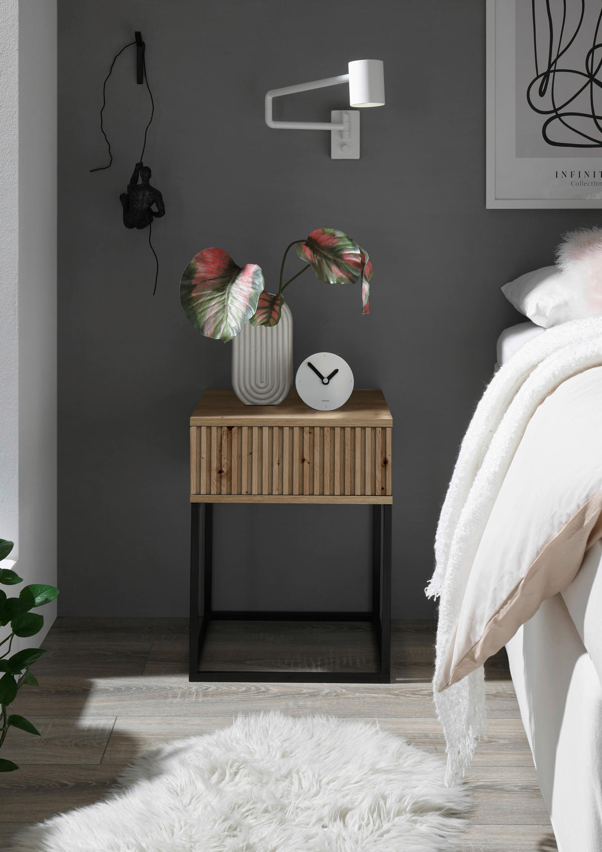 NACHTKÄSTCHEN  in Schwarz, Eiche Artisan  - Schwarz/Eiche Artisan, MODERN, Holzwerkstoff/Metall (40/52cm) - Livetastic