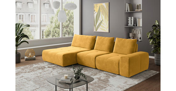 ECKSOFA in Velours Currygelb  - Currygelb/Schwarz, Design, Kunststoff/Textil (174/342cm) - Xora