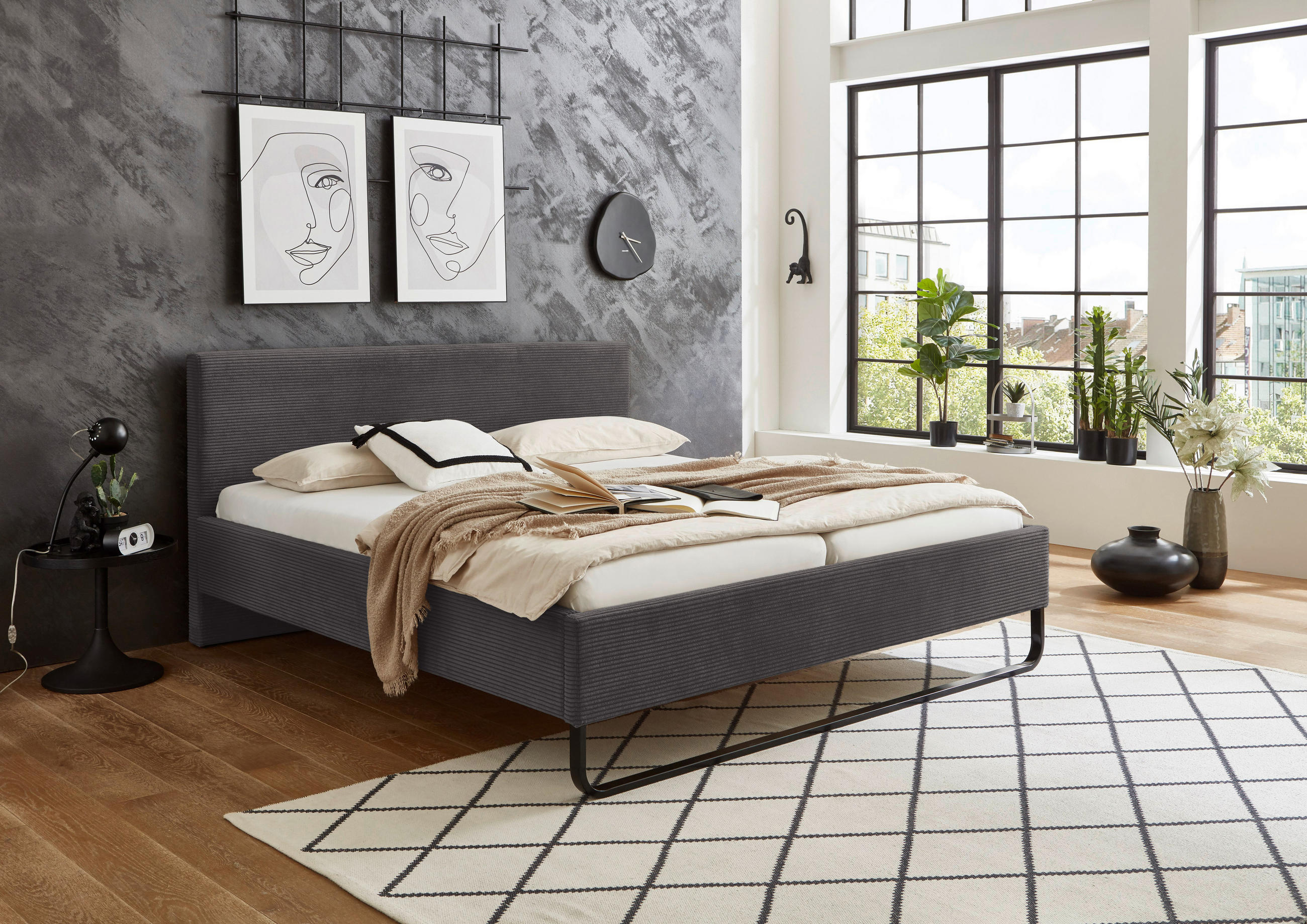 POLSTERBETT 180/200 cm  in Grau  - Schwarz/Grau, Basics, Textil/Metall (180/200cm) - Boxxx