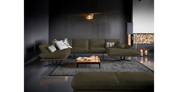 WOHNLANDSCHAFT in Echtleder Olivgrün - Schwarz/Olivgrün, Natur, Leder/Metall (217/359/155cm) - Dieter Knoll