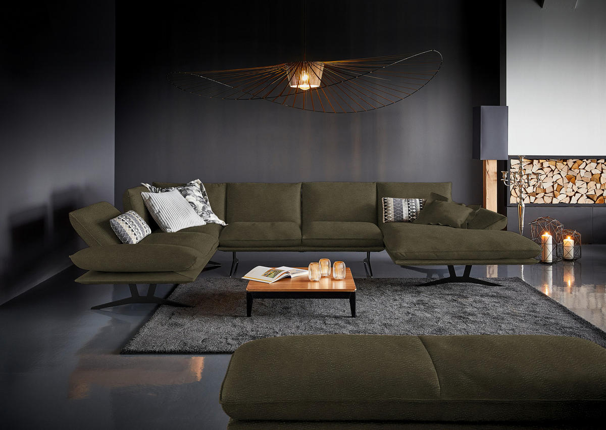 WOHNLANDSCHAFT  in Echtleder Olivgrün  - Schwarz/Olivgrün, Natur, Leder/Metall (217/359/155cm) - Dieter Knoll