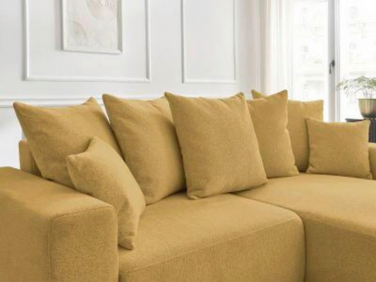 ECKSOFA Ottomane rechts  ATILLA Gelb Flachgewebe  - Gelb/Schwarz, MODERN, Kunststoff/Textil (244/149cm)