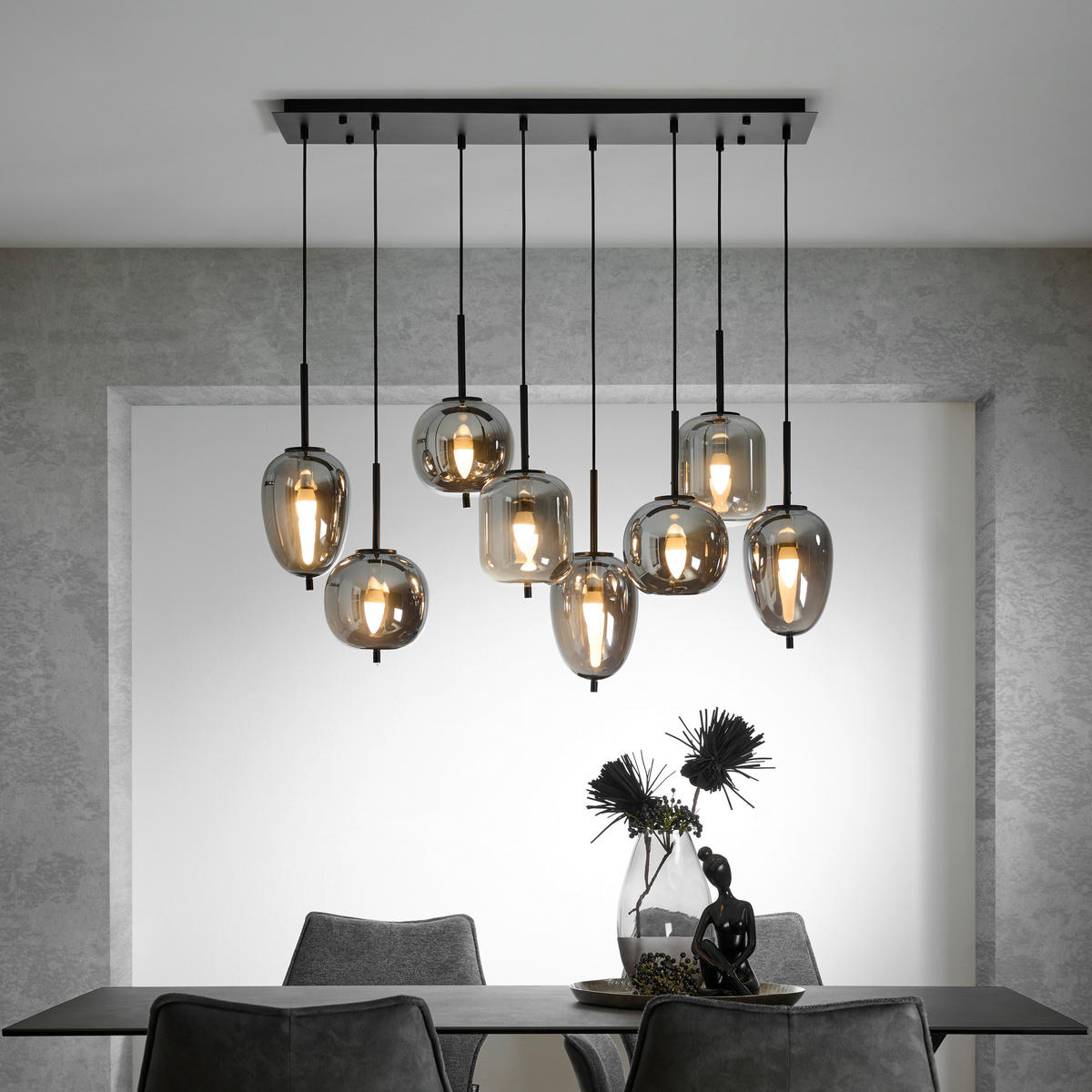 HÄNGELEUCHTE 94/34/120 cm    - Schwarz, Design, Glas/Metall (94/34/120cm) - Dieter Knoll