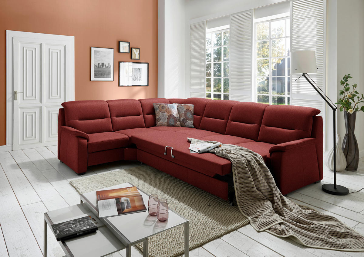 ECKSOFA in Mikrofaser Rot  - Rot/Schwarz, Konventionell, Holz/Textil (245/303cm) - Beldomo Comfort