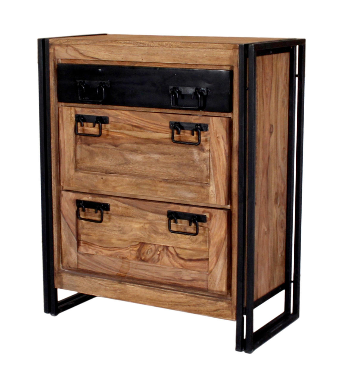 SCHUHSCHRANK Akazie massiv Naturfarben, Schwarz  - Schwarz/Naturfarben, Design, Holz/Metall (80/96/40cm) - MID.YOU