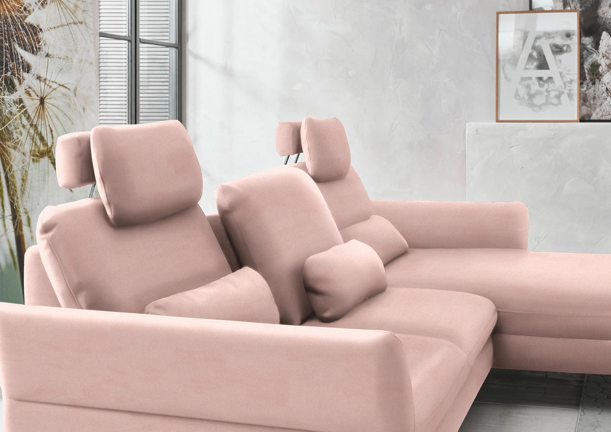 ECKSOFA in Velours Rosa  - Schwarz/Rosa, Design, Textil/Metall (306/179cm) - Beldomo System