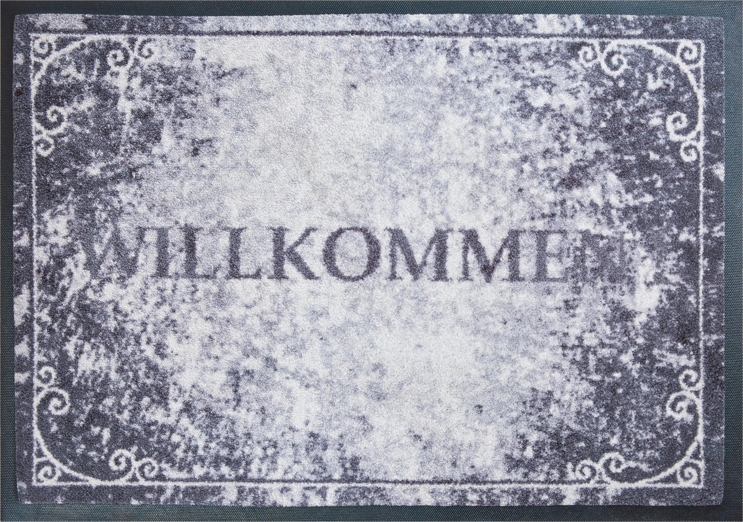 FUßMATTE 60/85 cm Willkommen  - Blaugrau/Weiß, Design, Kunststoff/Textil (60/85cm) - Grund