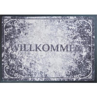FUßMATTE 50/70 cm Willkommen  - Blaugrau/Weiß, Design, Kunststoff/Textil (50/70cm) - Grund