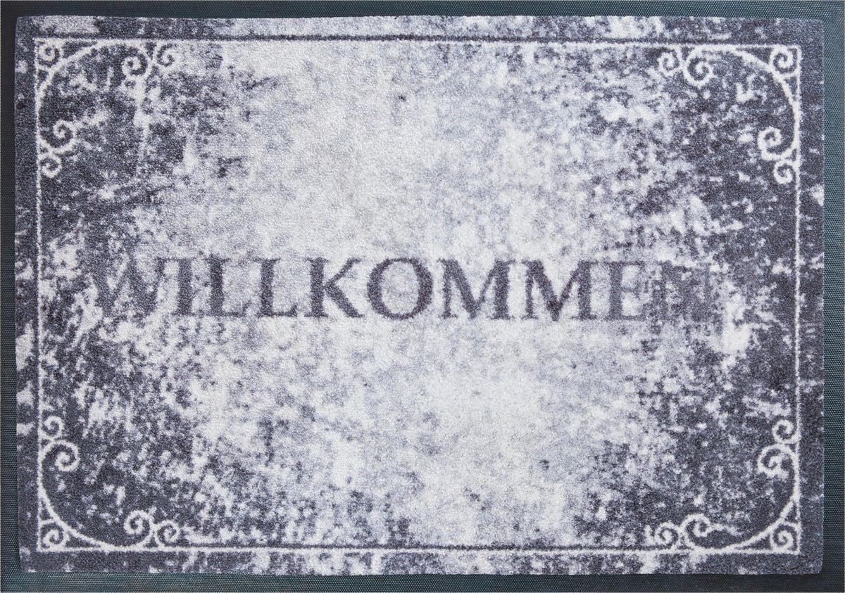 FUßMATTE 50/70 cm Willkommen  - Blaugrau/Weiß, Design, Kunststoff/Textil (50/70cm) - Grund