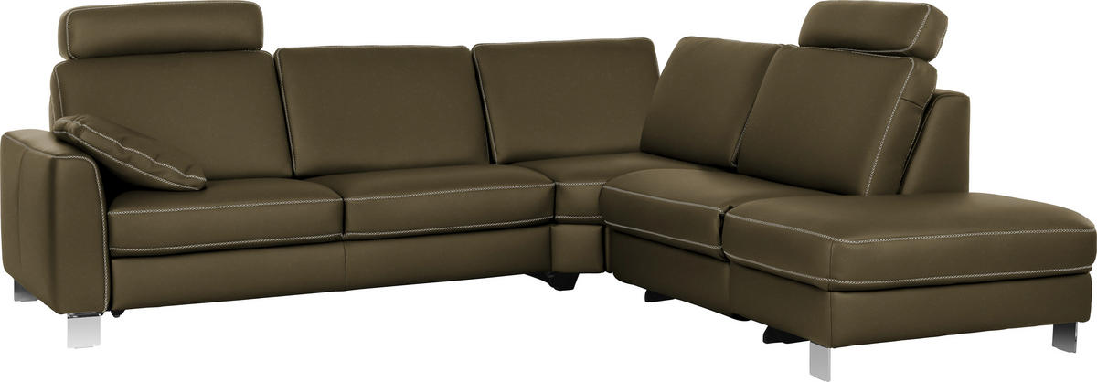 ECKSOFA in Echtleder Grün  - Chromfarben/Beige, KONVENTIONELL, Leder/Metall (272/245cm) - Valdera