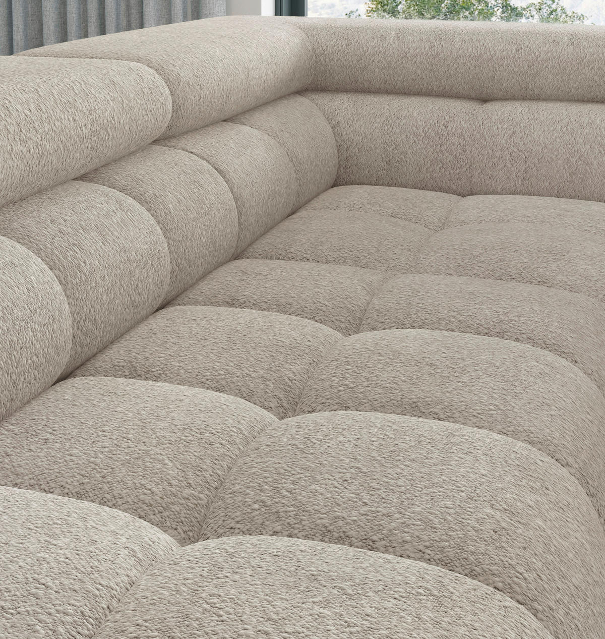 ECKSOFA FERUCCE Creme Teddystoff Bettkasten, Kopfteilverstellung  - Creme/Schwarz, Design, Textil/Metall (276/200cm) - MID.YOU