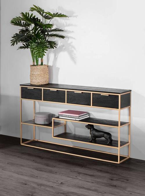 KONSOLENTISCH in Holz 141/33/80 cm    - Goldfarben/Schwarz, Design, Holz/Metall (141/33/80cm) - Lomoco